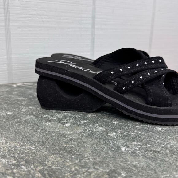 Skechers Cyclers Day Dream Toe Loop Sandals Cut Out Wedge Rhinestone Y2K Bratz - Picture 3 of 8